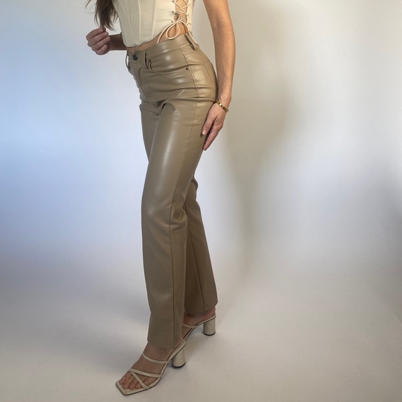 Taupe Faux Leather Straight Leg Pants - Picture 3 of 3